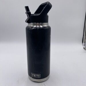 Yeti Rambler 36 OZ Bottle Black Flip Sip Cap SEE PICS Shows Wear Scratching Dent